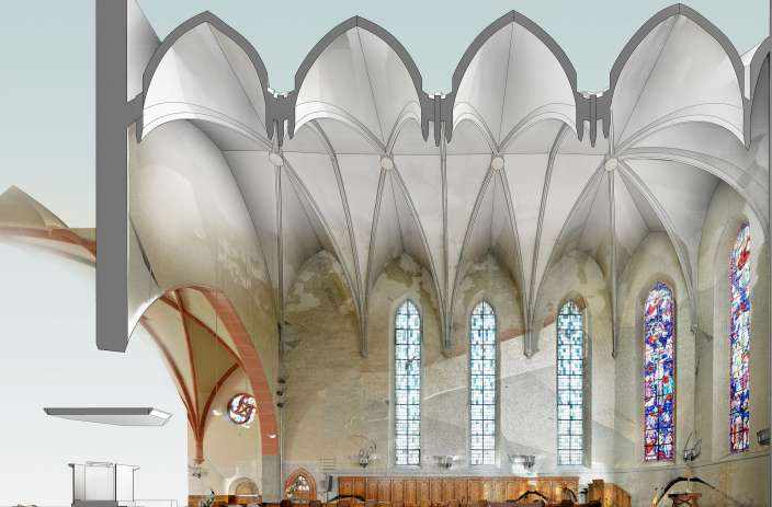 Schlosskirche, Interlaken, 3D Laserscan, 3D- / BIM- Modellierung aus Punktwolke