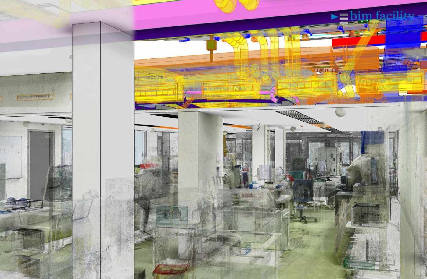 Claraspital, BIM inkl. Gebäudetechnik ab Bestand, 3D Laserscan, 3D- / BIM- Modellierung aus Punktwolke